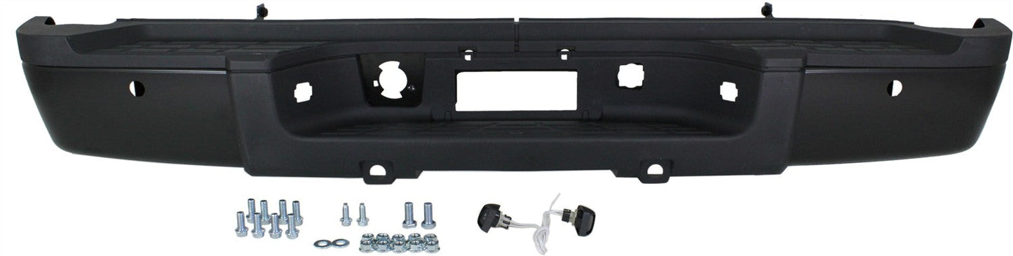 SILVERADO/SIERRA 2500 HD/3500 HD 11-13 STEP BUMPER, FACE BAR AND PAD, w/ Pad Provision, w/o Mounting Bracket, Powdercoated Black, w/ Rear Object Sensor Holes, (3500 HD, Single Rear Wheels)