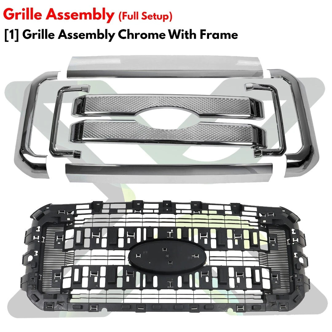 Front Bumper Chrome & Headlights Kit Fits 2011-2016 Ford F-Series Super Duty