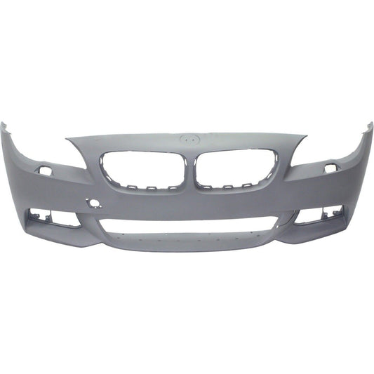 Front Bumper Cover Primed For 2011-2013 BMW 5-Series With M Pkg Without Park Distance Control Sensor Holes Replacement REPBM010314P