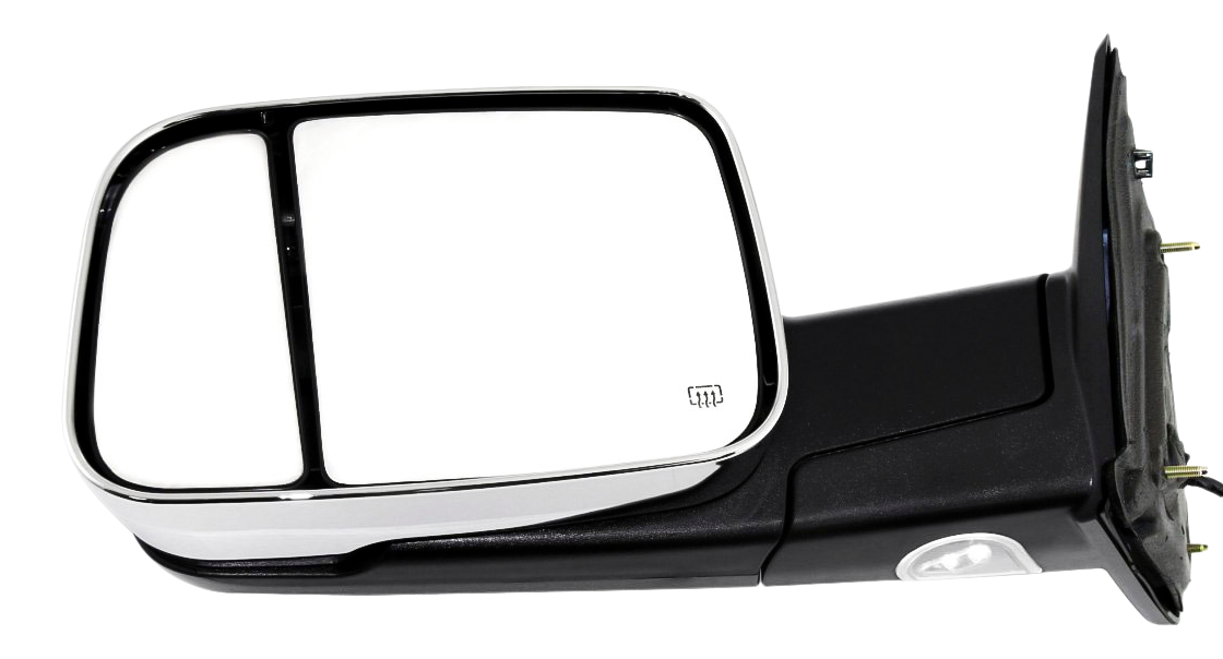 DODGE FULL SIZE P/U 10-10/RAM FULL SIZE P/U 11-11 TOWING MIRROR LH, Power, Manual Folding, Heated, Chrome, w/o Auto-Dimming, BSD, and In-housing Signal Light, w/ Memory