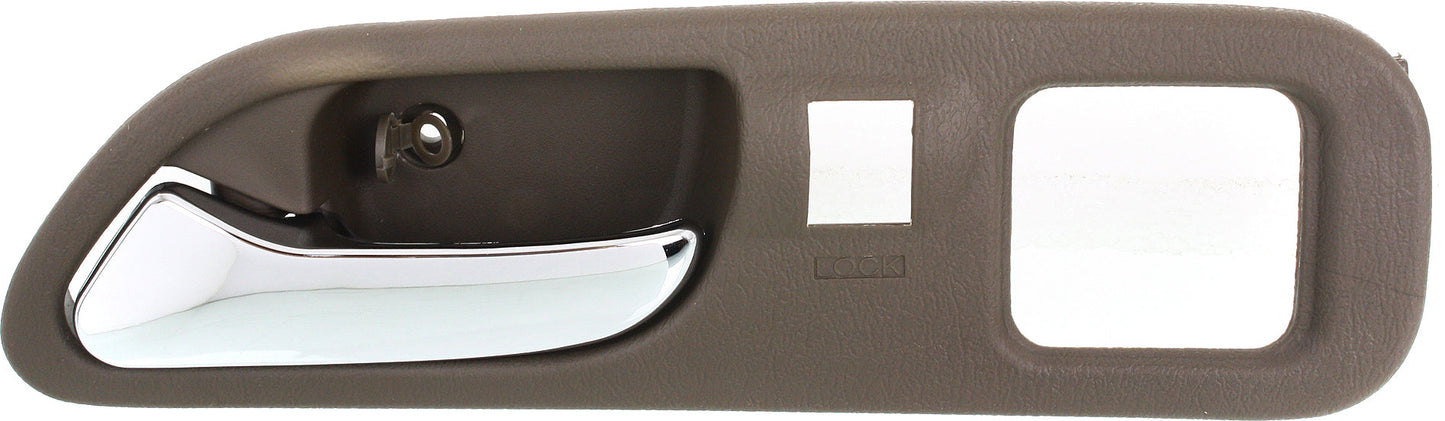 TL 99-03/MDX 01-06 INTERIOR FRONT DOOR HANDLE Left, Chr Lever+Brown Housing (Saddle), Plas, (MDX-w/ Touring Pkg)