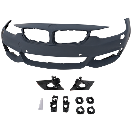 4-SERIES 14-20 FRONT BUMPER COVER, Primed, w/ M Sport Pkg, w/ HLW/PDC Snsr Holes/Cam, w/o Park Assist Sensor Holes