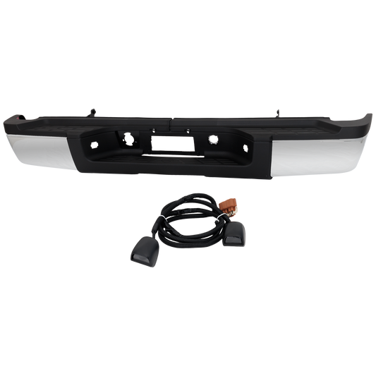 SILVERADO/SIERRA 2500 HD/3500 HD 11-14 STEP BUMPER, FACE BAR AND PAD, w/ Pad Provision, w/o Mounting Bracket, Chrome, w/ Rear Object Sensor Holes, Dual Rear Wheels