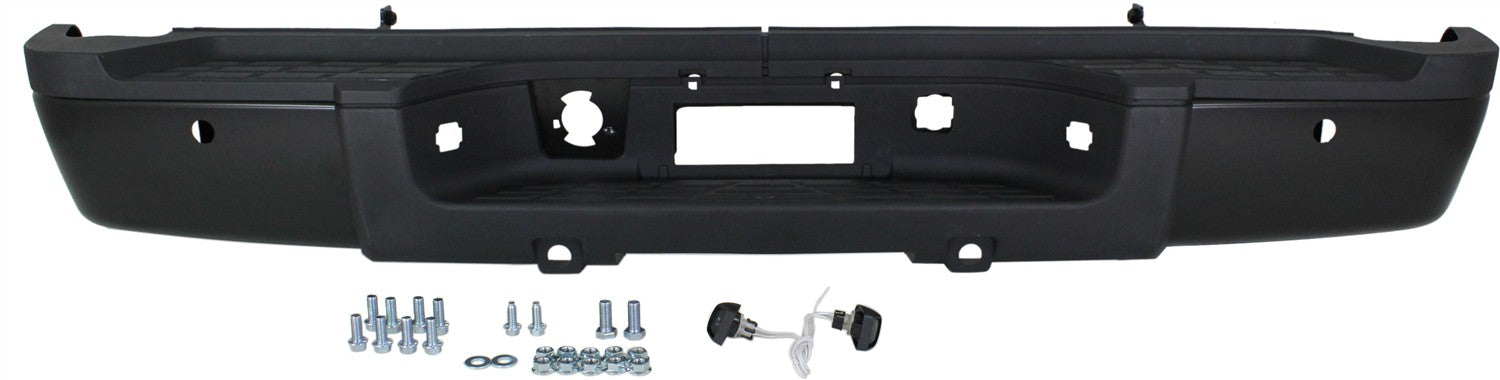 SILVERADO/SIERRA 2500 HD/3500 HD 11-13 STEP BUMPER, FACE BAR AND PAD, w/ Pad Provision, w/o Mounting Bracket, Powdercoated Black, w/ Rear Object Sensor Holes, (3500 HD, Single Rear Wheels)