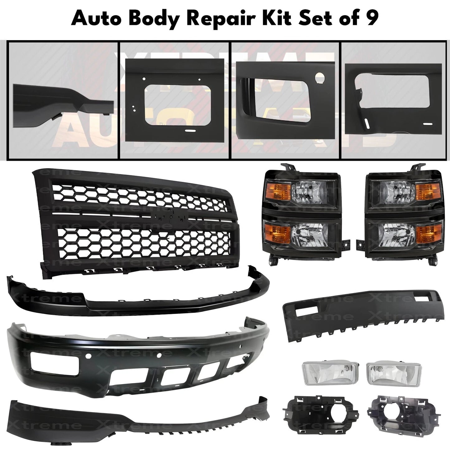 Front Bumper Paintable & Headlights Kit Fits 2014-2015 Chevrolet Silverado 1500