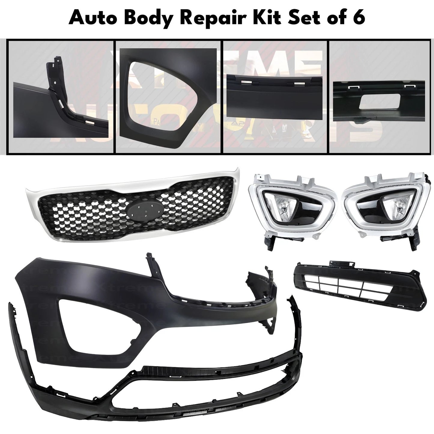 Front Bumper Cover Primed Plastic & Fog Lights Kit Fits 2016-2018 Kia Sorento