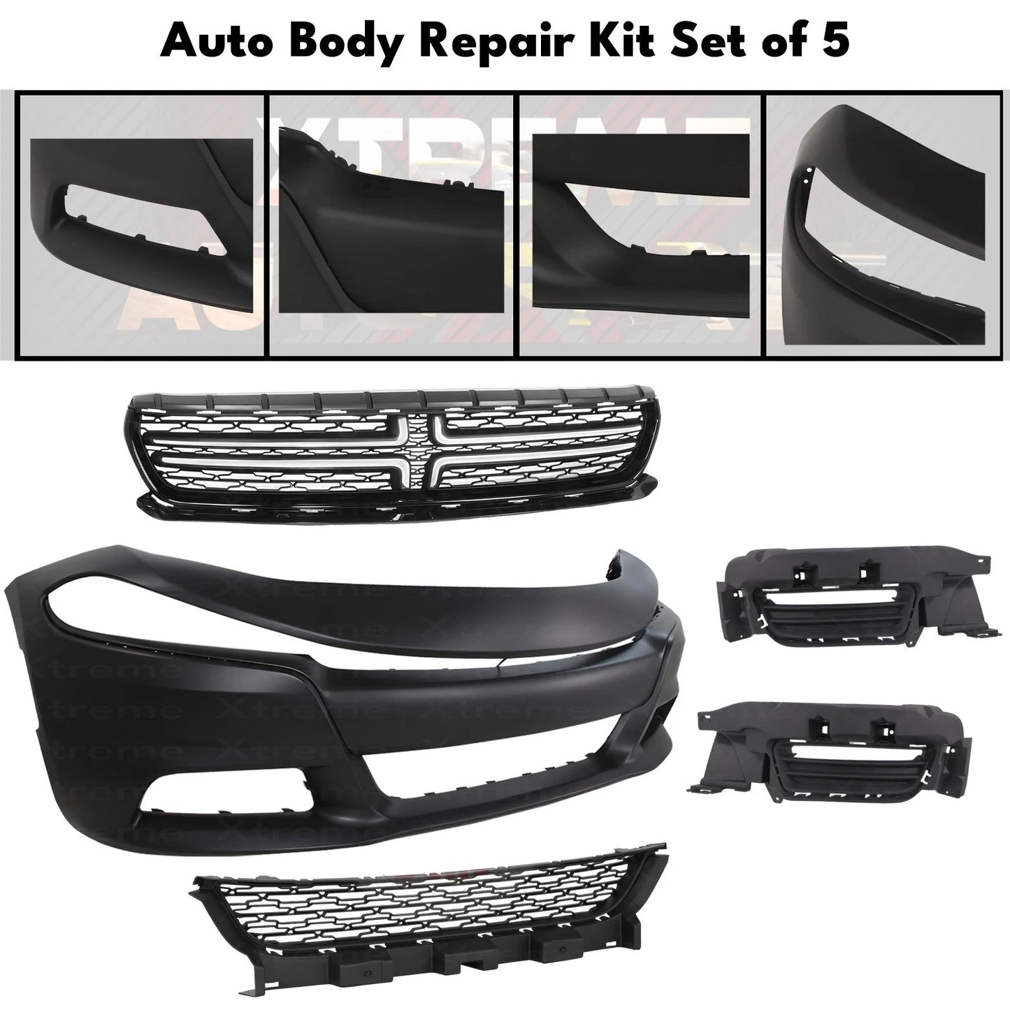 Front Bumper Cover Paintable & Grille Assembly Kit Fits 2015-2022 Dodge Charger