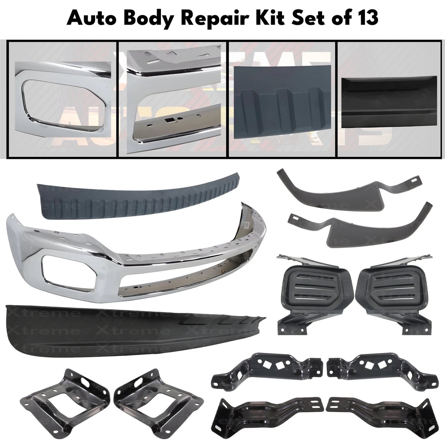 Front Bumper Chrome & Brackets Kit Fits 2011-2016 Ford F-250 F-350 Super Duty