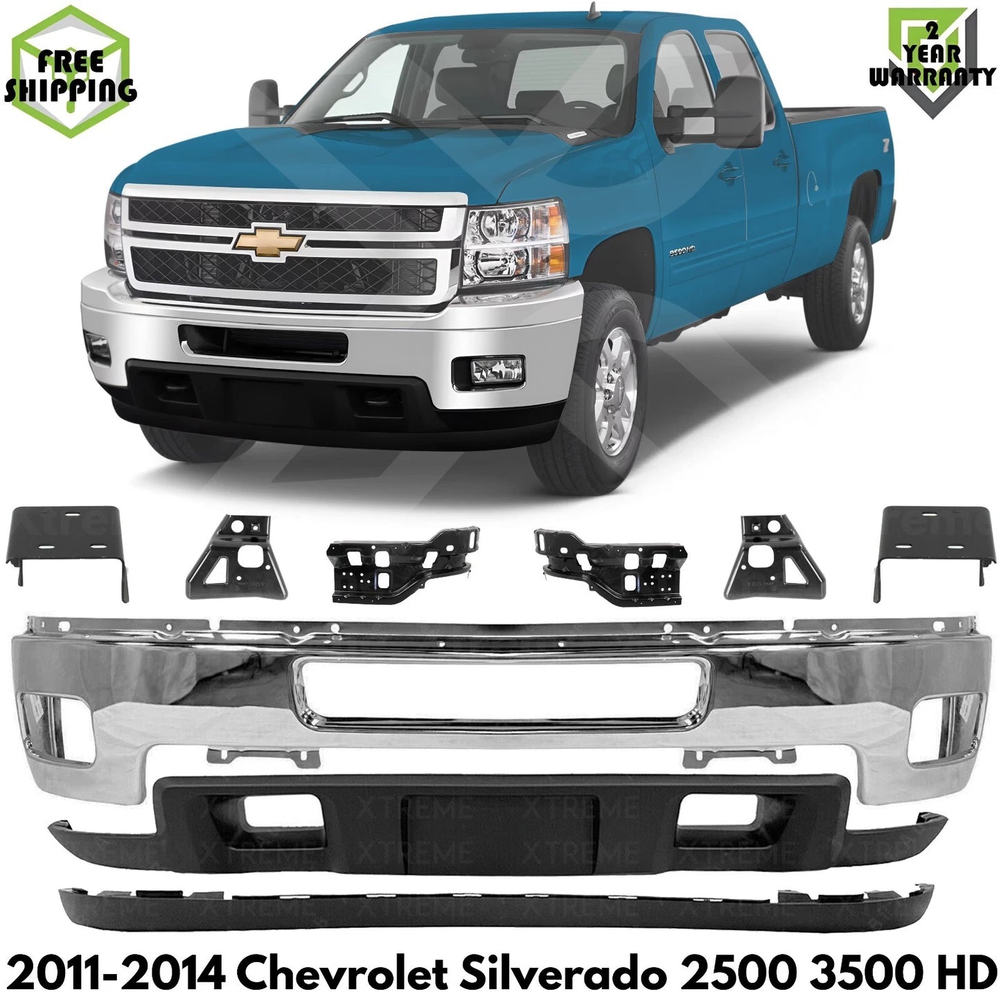 Front Bumper Chrome Steel Kit With Brackets For 2011-2014 Silverado 2500 3500 HD