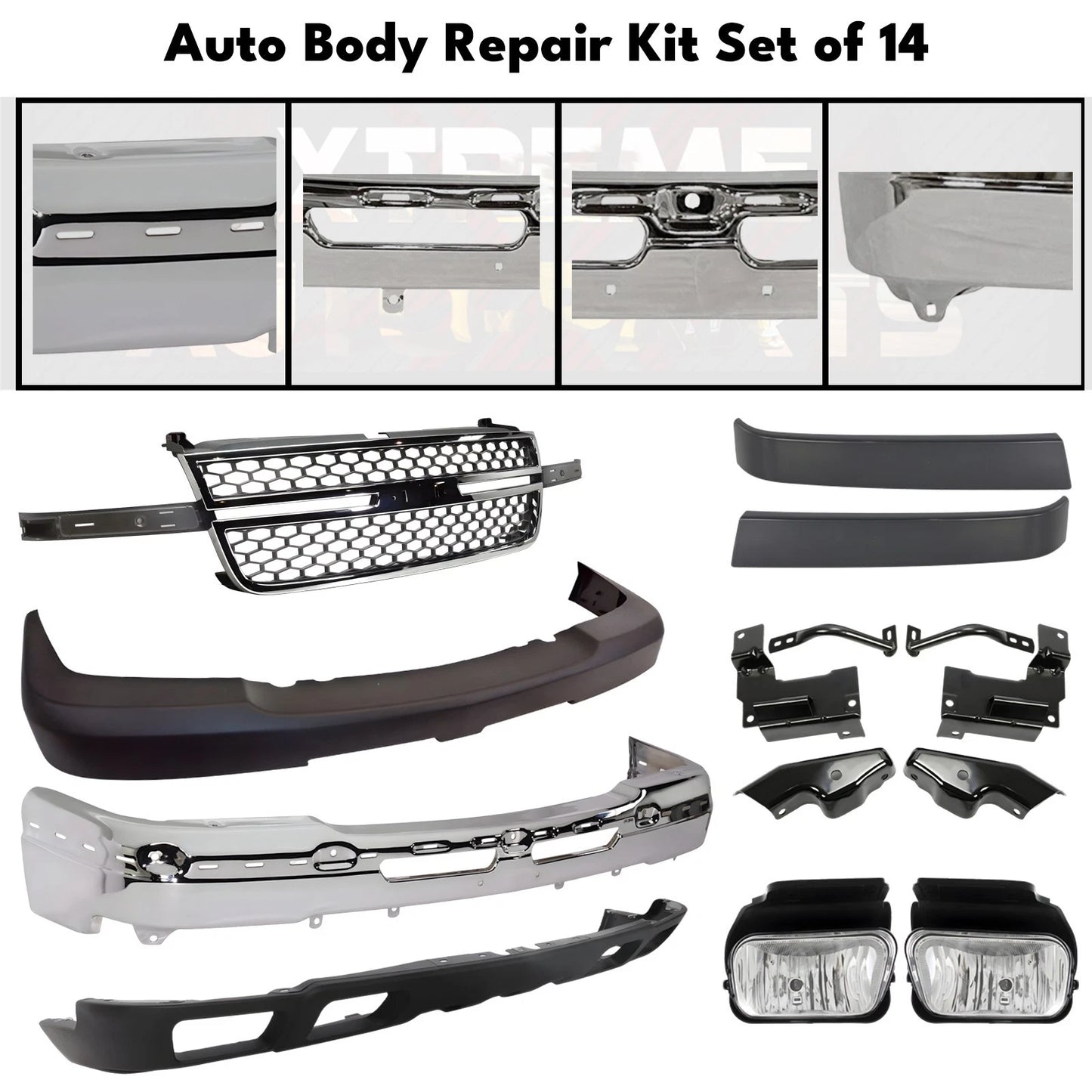 Front Bumper Chrome & Fog Lights Kit Fits 2003-2006 Chevy Silverado 2500 HD 3500