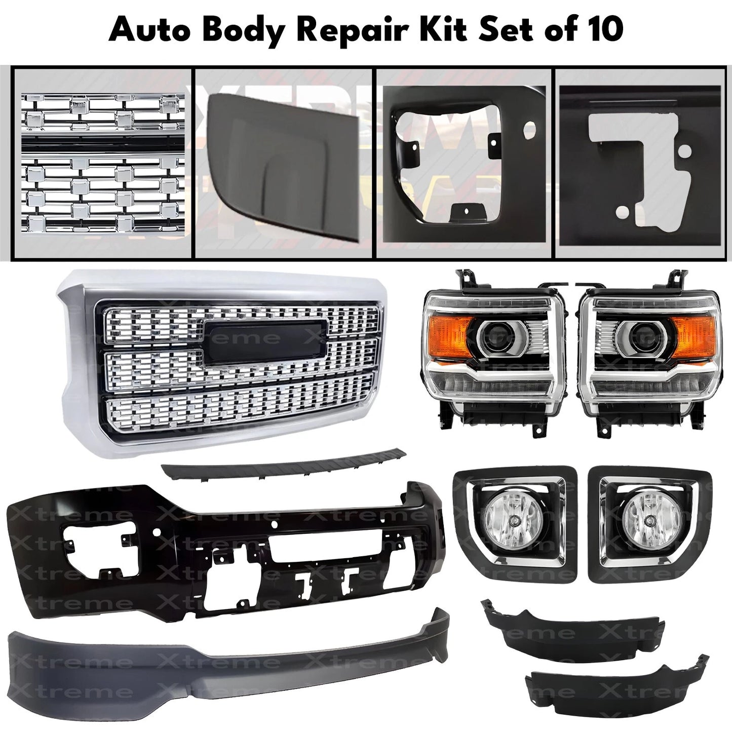 Front Bumper Paintable & Headlights Kit For 2015-2019 GMC Sierra 2500 HD 3500 HD