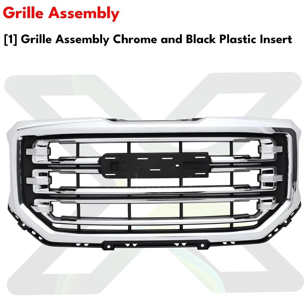 Front Bumper Chrome & Fog Lights Assembly Kit Fits 2016-2018 GMC Sierra 1500