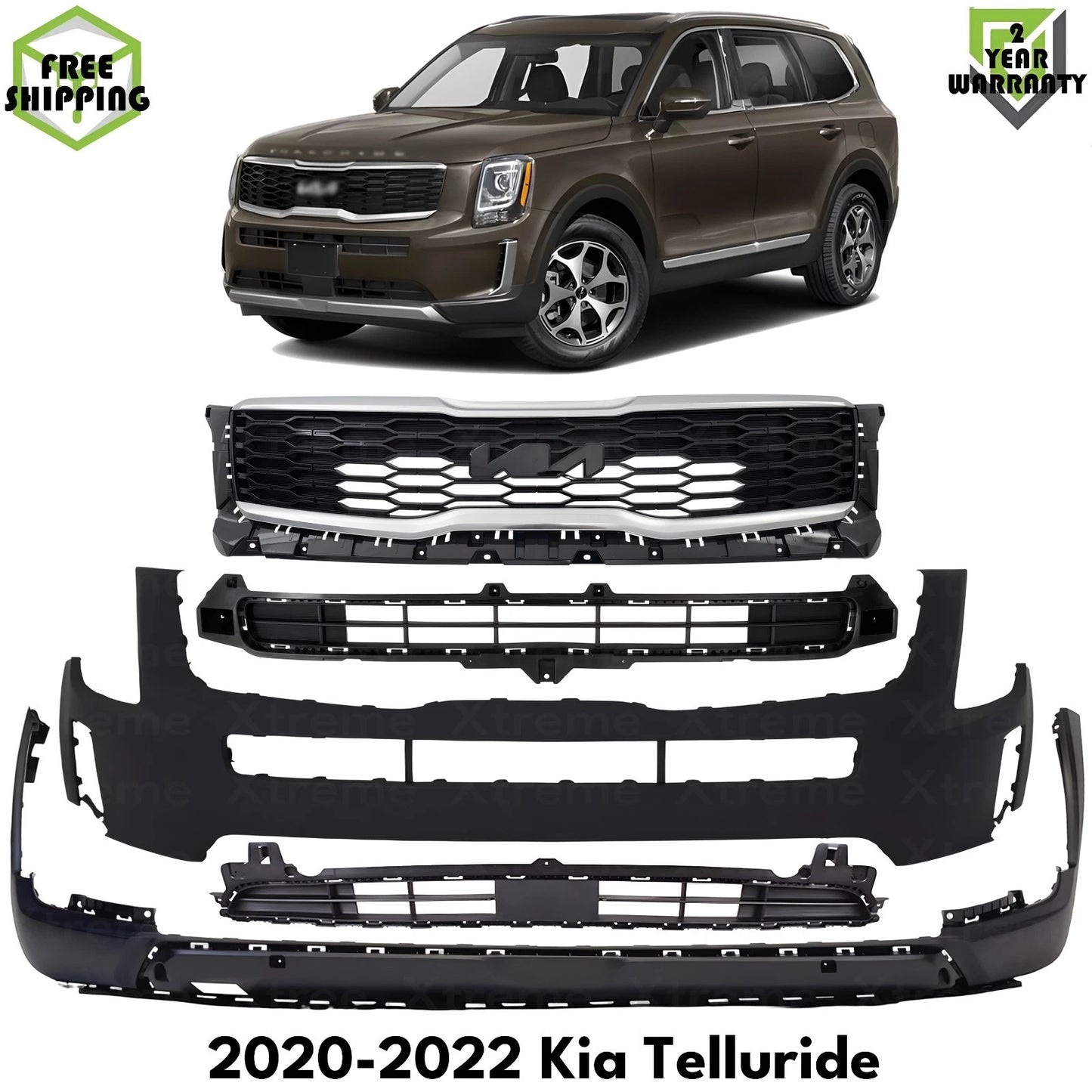 Front Bumper Cover Primed Plastic & Grille Assembly Fits 2020-2022 Kia Telluride