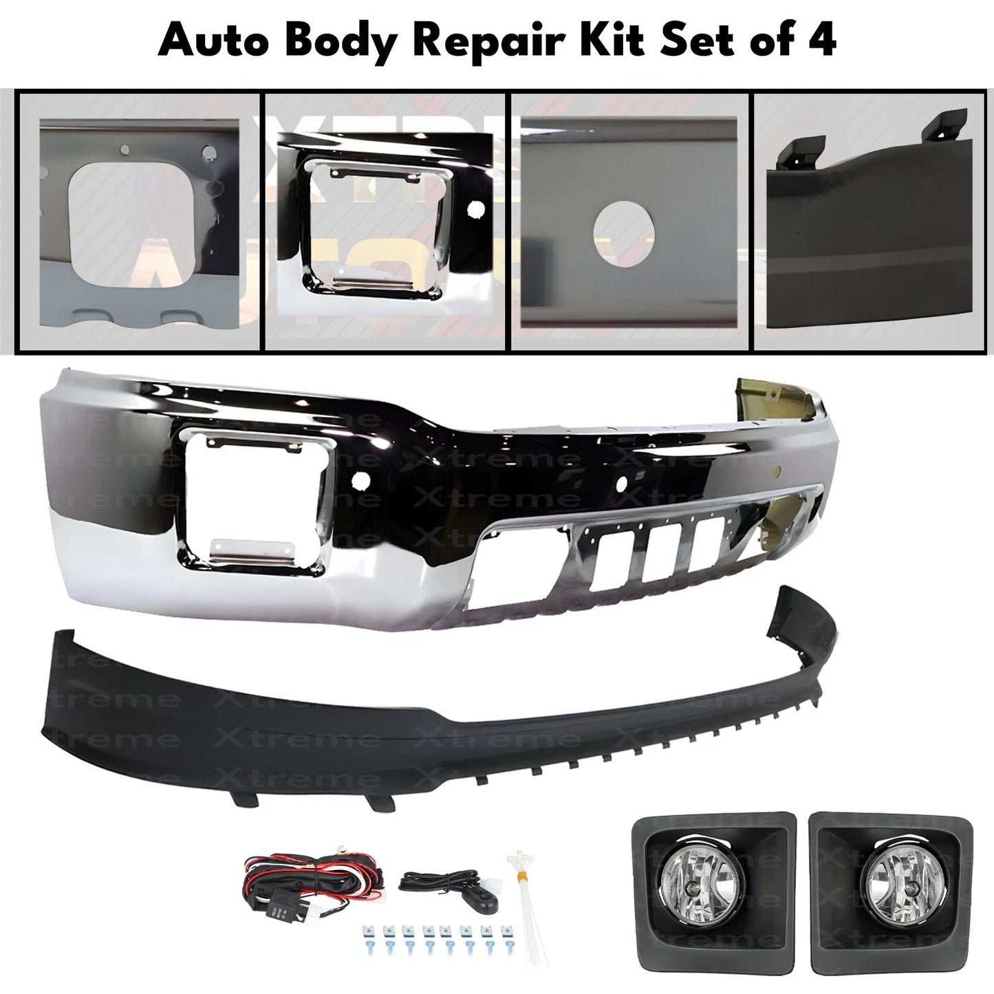 Front Bumper Chrome Steel & Fog Lights Kit Fits 2014-2015 GMC Sierra 1500