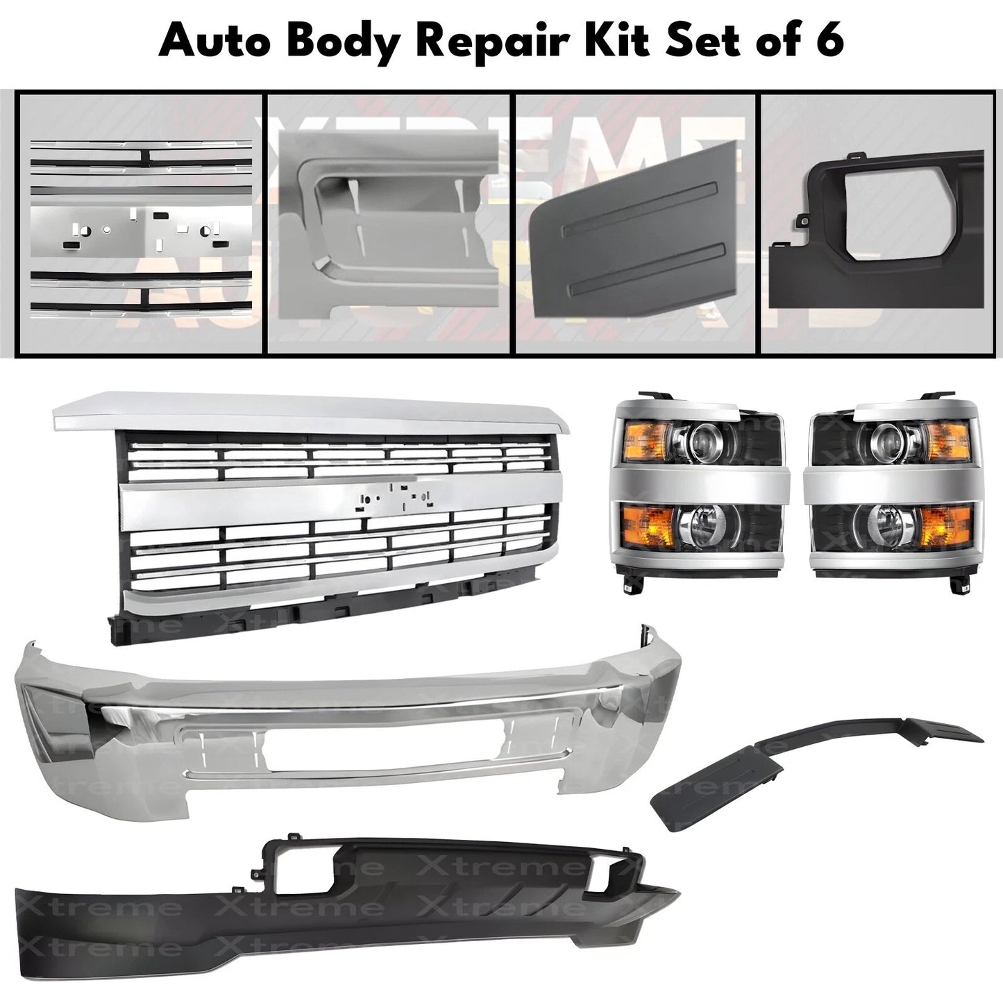 Front Bumper Chrome & Headlight Kit Fits 2015-19 Chevy Silverado 2500 HD 3500 HD