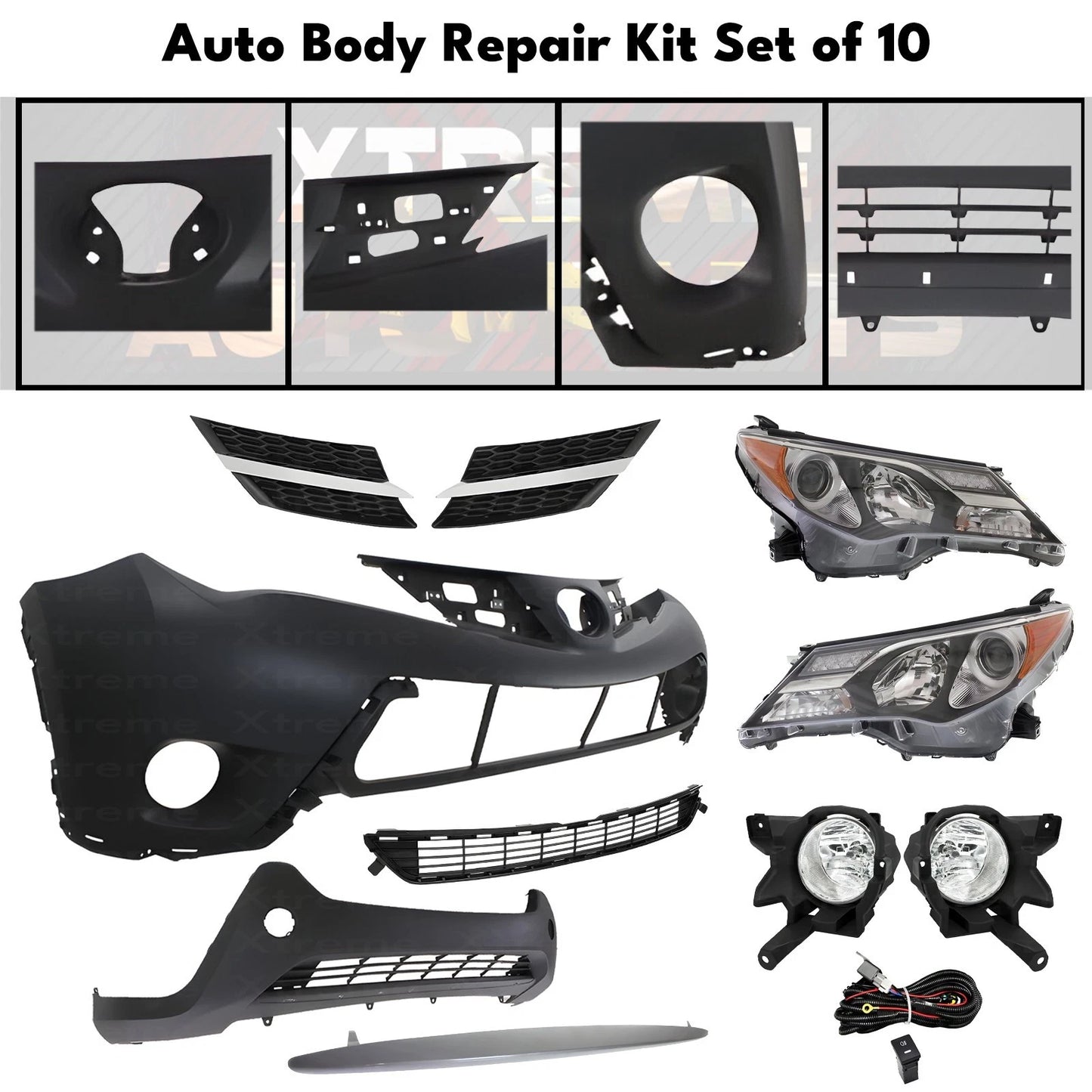 Front Bumper Cover Primed Plastic & Headlights Kit Fits 2013-2015 Toyota RAV4