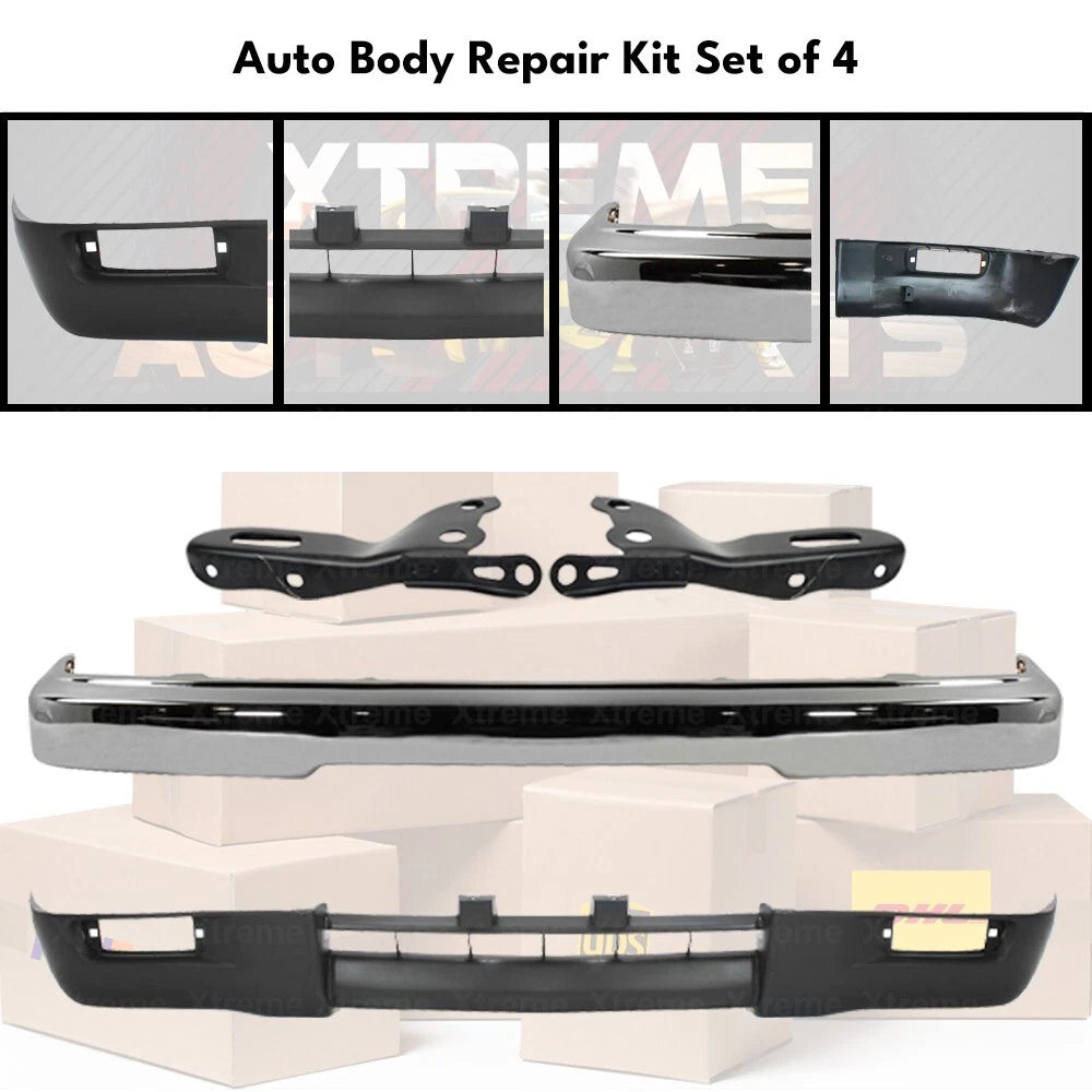 Front Bumper Chrome Steel & Bumper Brackets Kit For 1995-1997 Toyota Tacoma