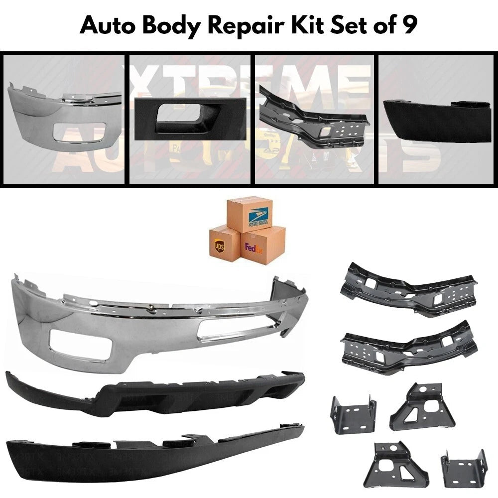 Front Bumper Chrome Steel Kit With Brackets For 2011-2014 Silverado 2500 3500 HD