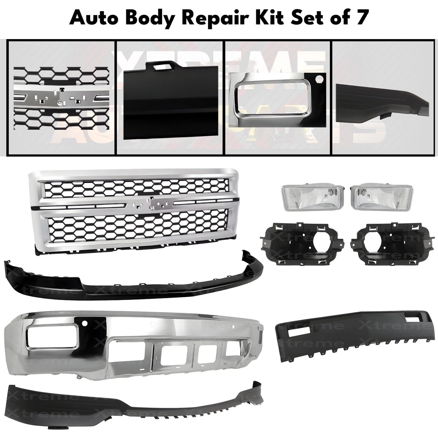 Front Bumper Chrome & Grille Assembly Kit Fits 2014-15 Chevrolet Silverado 1500