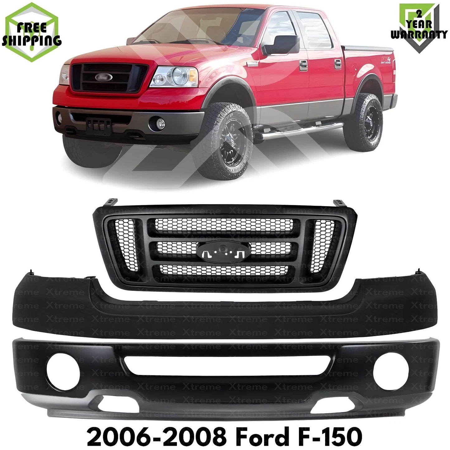 Front Bumper Face Bar Primed & Grille Assembly Kit Fits 2006-2008 Ford F-150