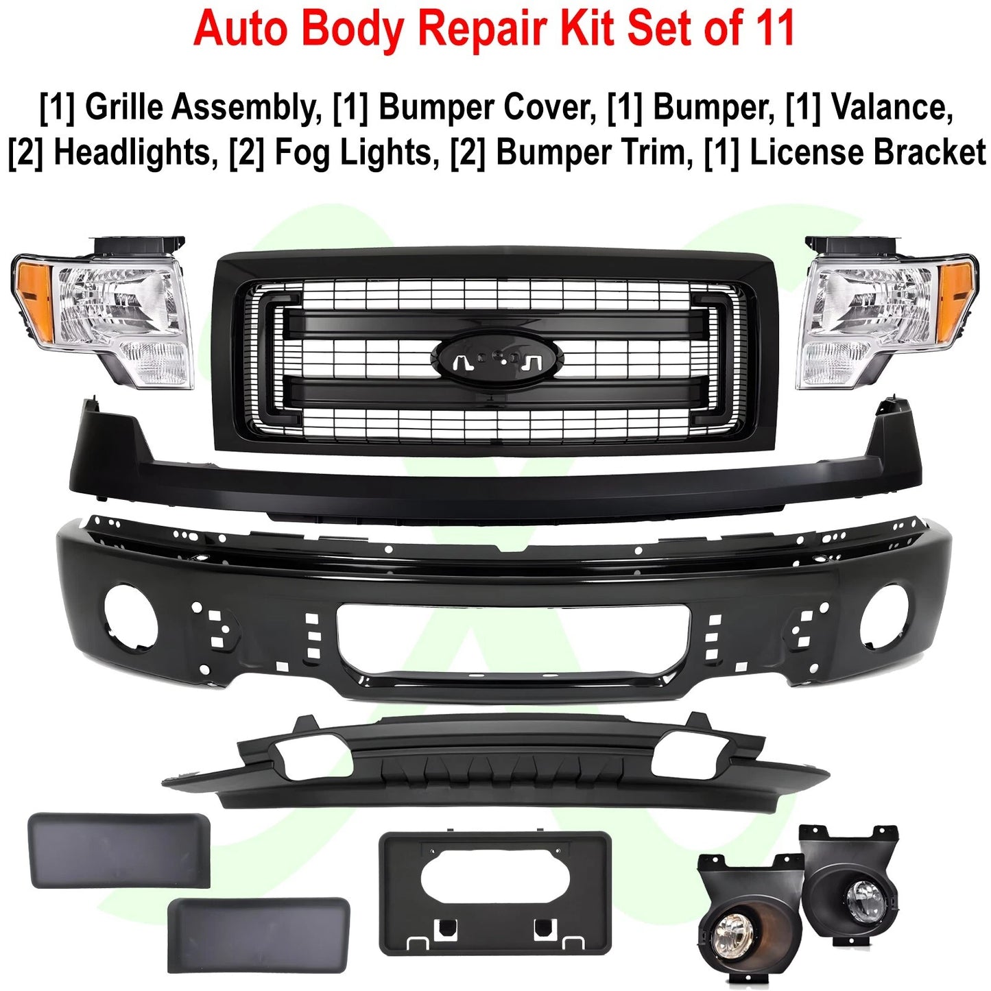 Front Bumper Primed Steel & Headlights Assembly Kit Fits 2009-2014 Ford F-150