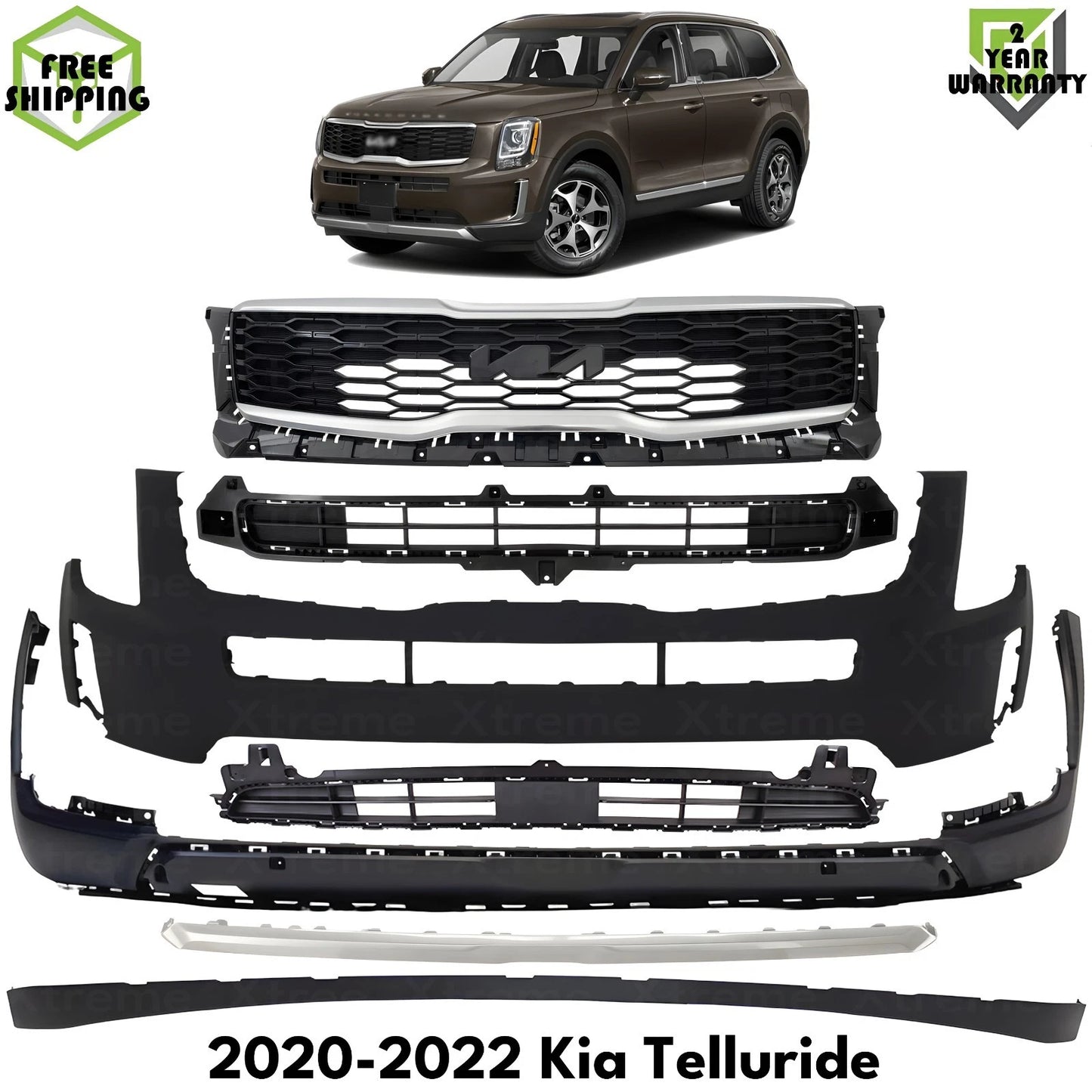 Front Bumper Cover Primed Plastic & Grille Assembly Fits 2020-2022 Kia Telluride