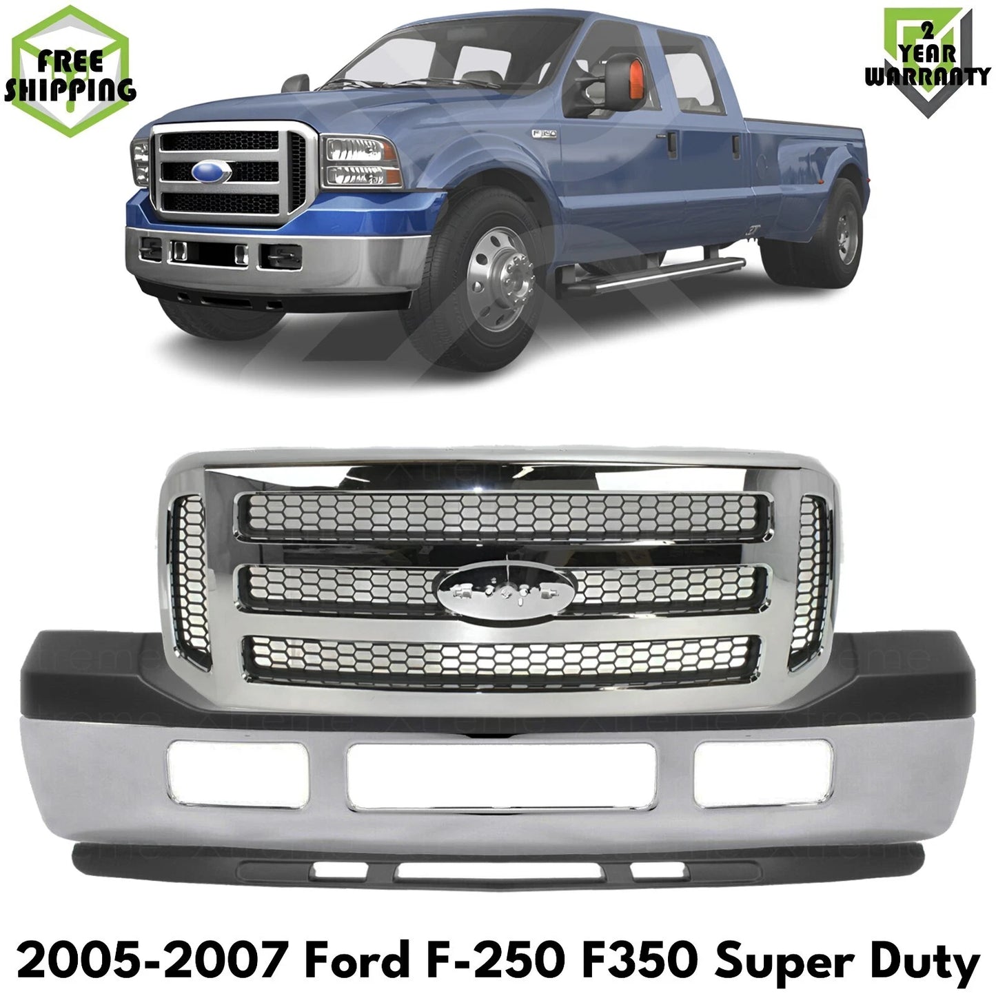 Front Bumper Chrome & Valance Kit Fits 2005-2007 Ford F-250 F-350 Super Duty