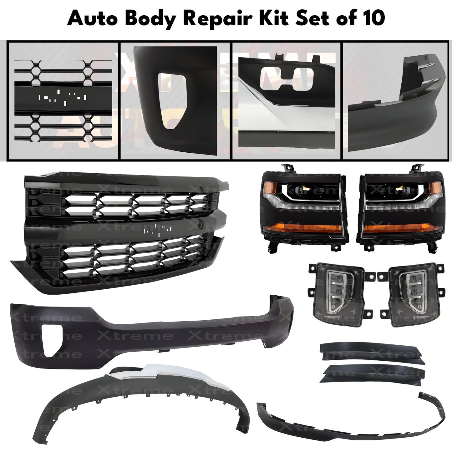 Front Bumper Primed & Headlights Assembly Kit For 2016-2018 Chevy Silverado 1500