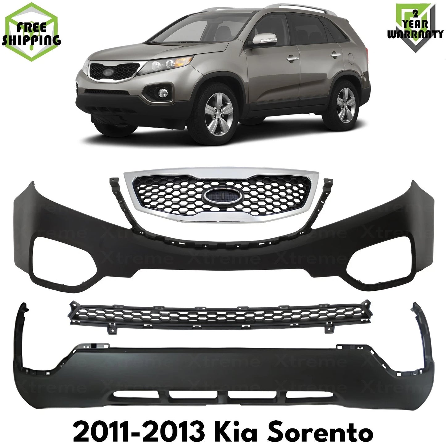 Front Bumper Cover Primed Plastic & Grille Assembly Fits 2011-2013 Kia Sorento
