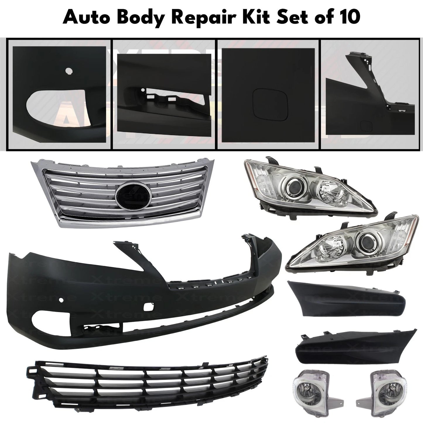 Front Bumper Cover Primed Plastic & Headlights Kit Fits 2010-2012 Lexus ES350