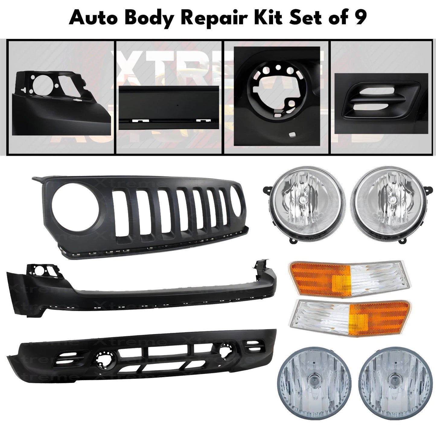 Front Bumper Cover Primed Plastic & Headlights Kit Fits 2011-2017 Jeep Patriot