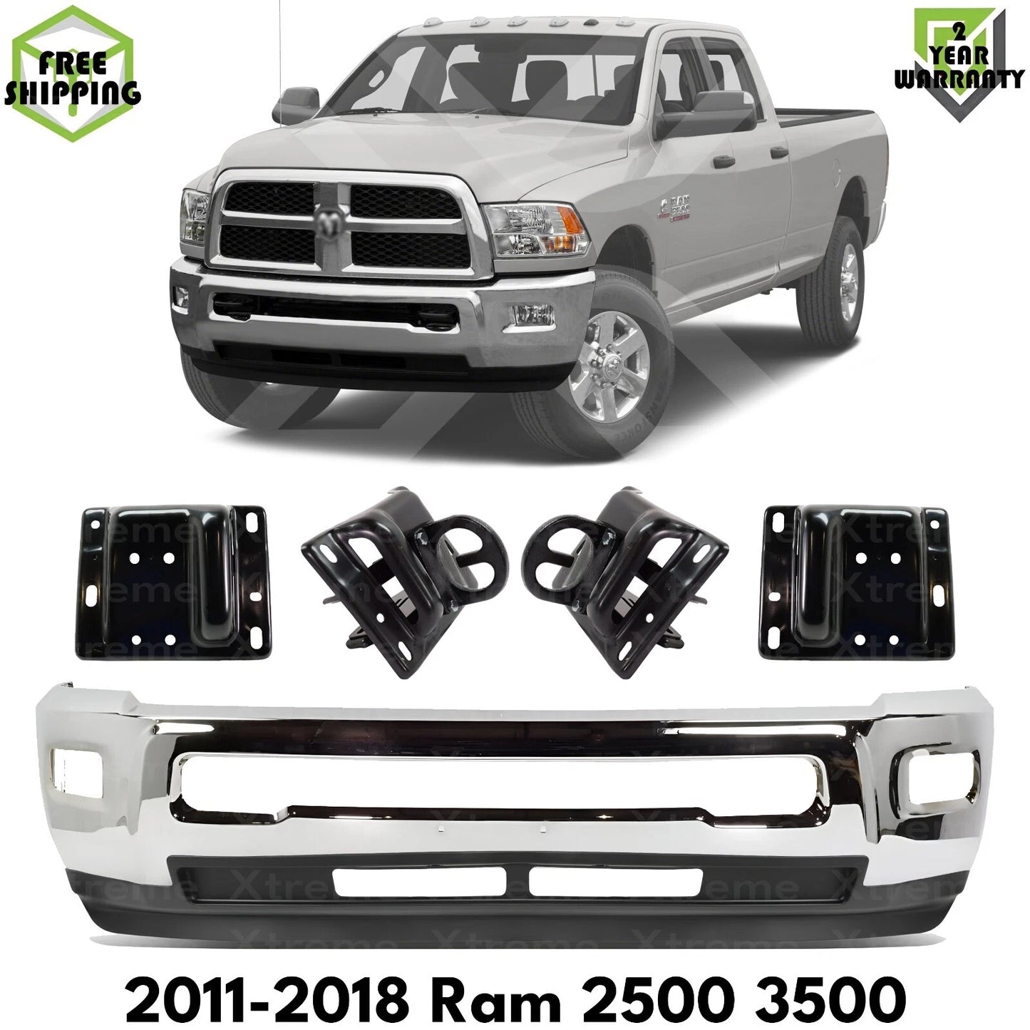 Front Bumper Face Bar Chrome & Bumper Brackets Kit Fits 2011-2018 Ram 2500 3500
