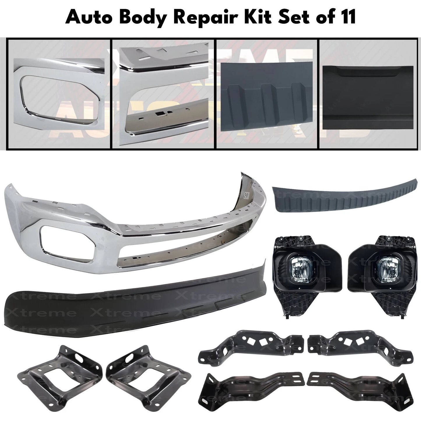 Front Bumper Chrome & Fog Lights Kit Fits 2011-2016 Ford F-250 F-350 Super Duty