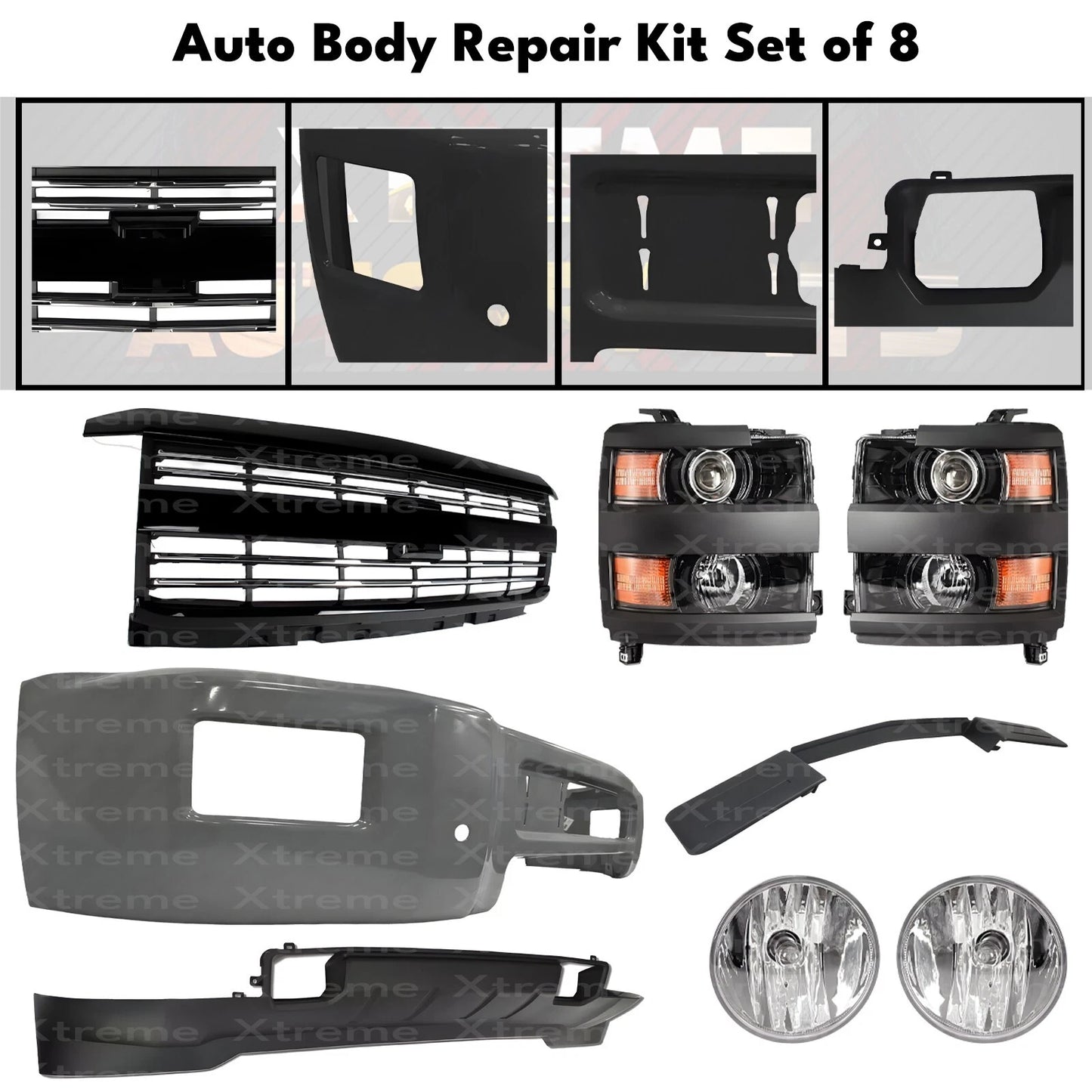 Front Bumper Paintable & Headlights Kit For 2015-19 Chevy Silverado 2500 HD 3500