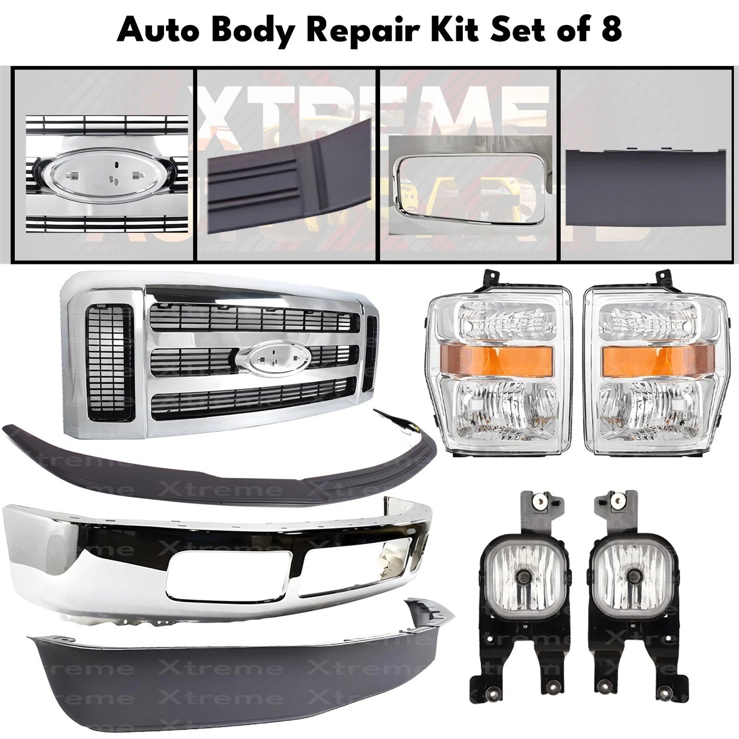 Front Bumper Chrome Steel & Headlights Fits 2008-10 Ford F-250 F-350 Super Duty